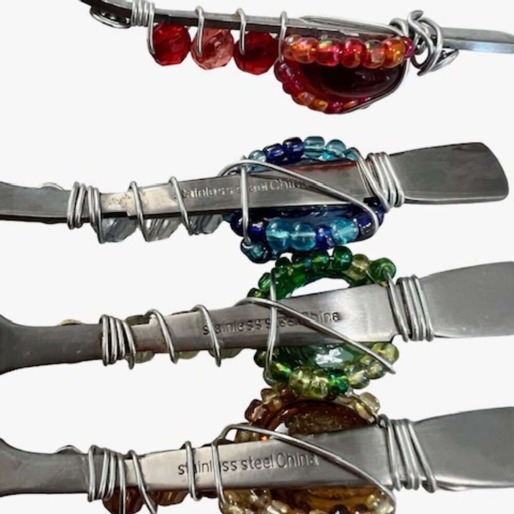 Set of 4 Beaded Cheese Spreader - Wire Wrapped Stainless Steel Butter Knife V vi - Picture 8 of 8